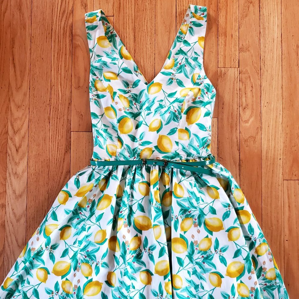 ELLE White Lemon Dress with Belt - Picture 2 of 9